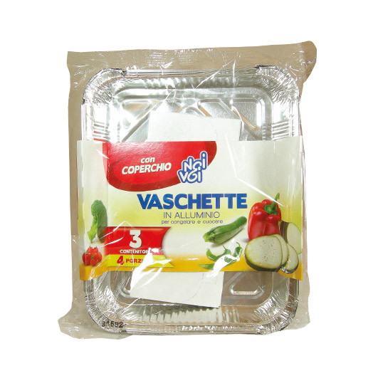 3 Vaschette in alluminio con coperchio 4 porz