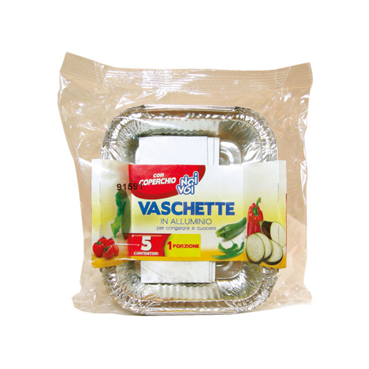 5 Vaschette in alluminio con coperchio 1 porz.
